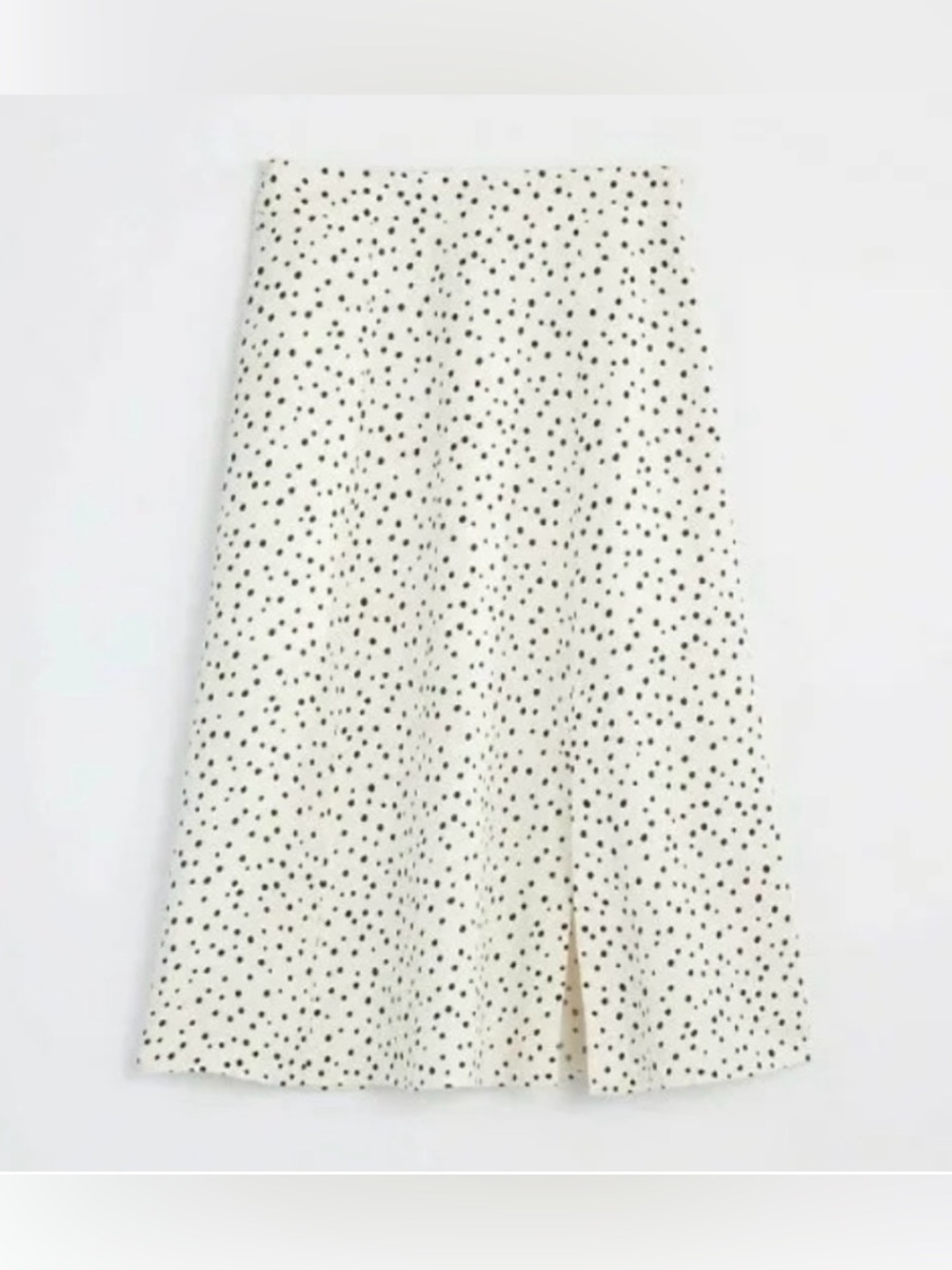 LOFT Linen-Blend Black Polka Dotted A-line Midi Skirt Front Slit Women’s Size 8